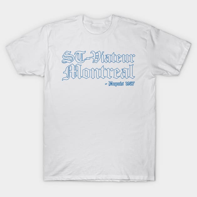 Bagels Are booming ST Viateur Bagel Montreal Depuis 1957 Blue Font White T-Shirt by BijStore